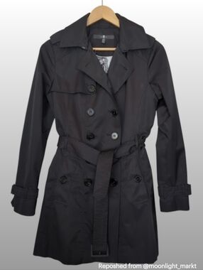 7 For All Mankind Black Double-Breasted Trench Coat